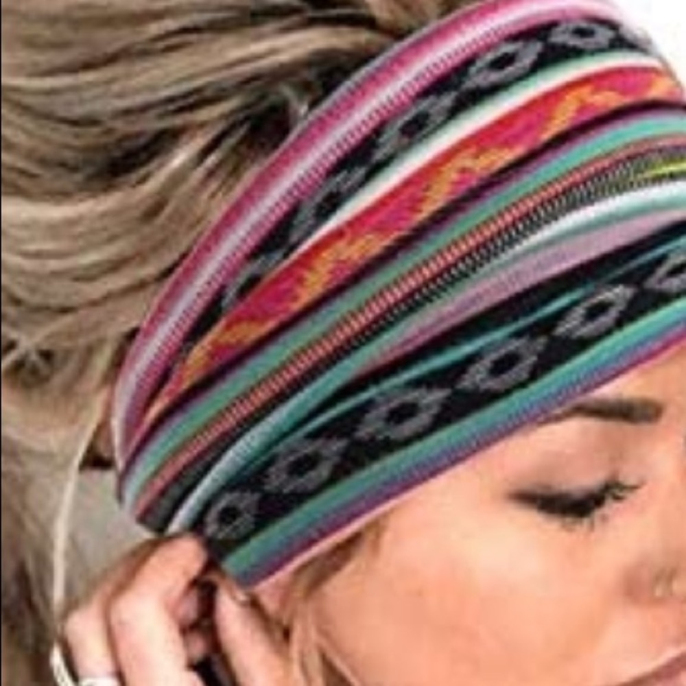 Super Wide Neon Bright Multi & Black Tribal Headband/ wrap